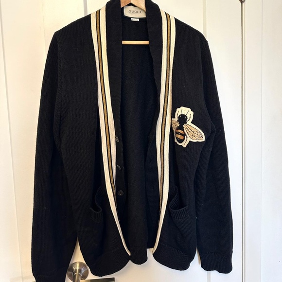 Black Wool Cardigan With Bee - Picture 1 of 3